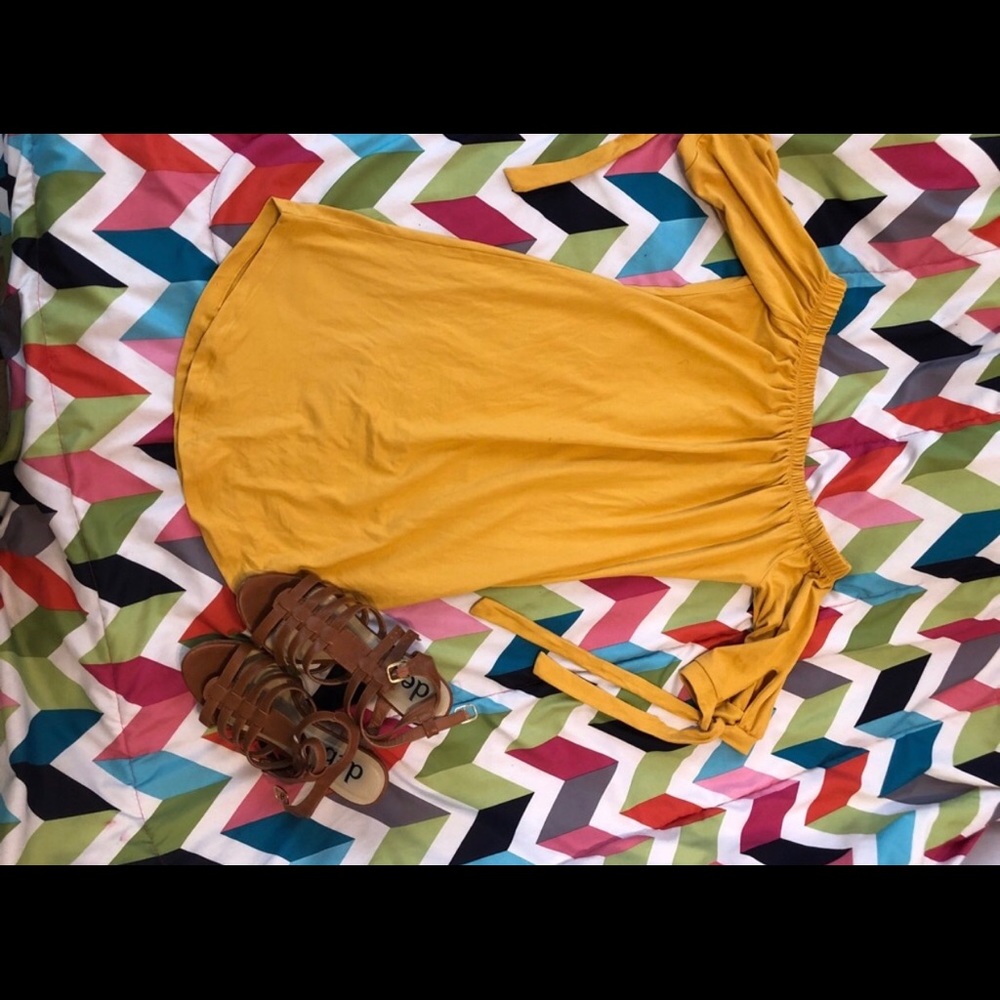 Yellow off the shoulder mini dress